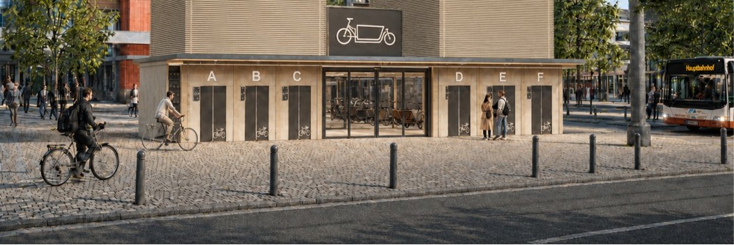 Bike-Safe-Tower mit integriertem Zwischenraum für Lastenräder